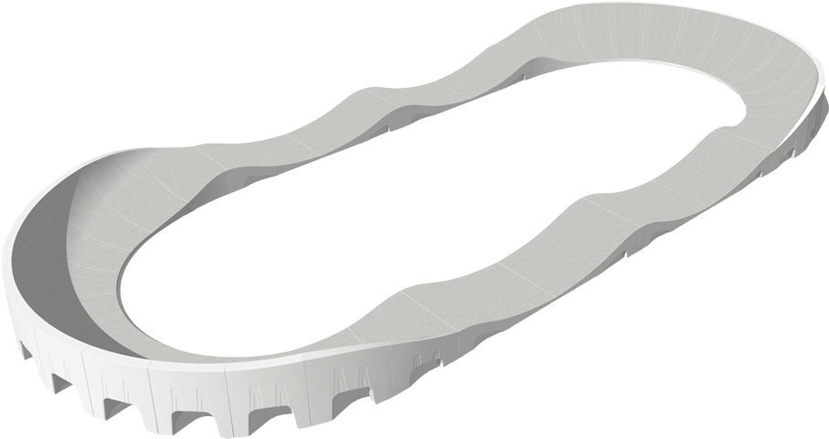 Fertig-Pumptrack-Model-O-Visualisierung-480px Fertig‑Pumptrack Model O mit ca. 16,21 x 7,00 m Grundfläche und rund 41 m Pumptrack‑Anlage – eine kompakte kommunale Anlage für über 15 Sportarten mit falldämpfender Oberfläche.